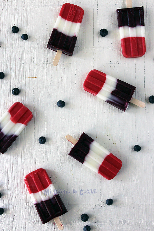 Yogurt, raspberry, blueberry ice cream