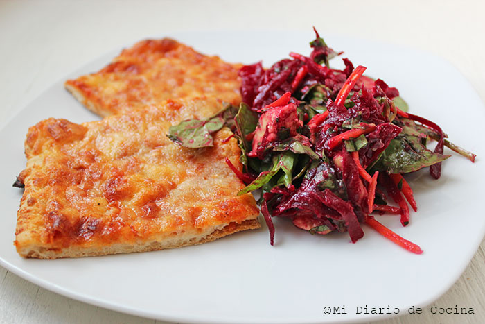 Salad of beet, carrot, and spinach, with Freschetta Pizza