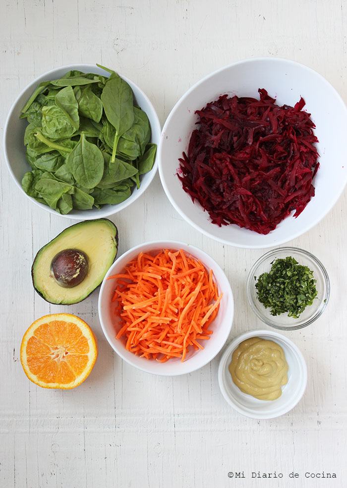 Ensalada de remolacha, zanahoria y espinaca - Ingredientes