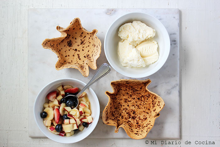 Fruit and ice cream flatbread bowl