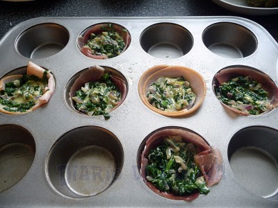 Prosciutto con huevo y espinaca - Preparación