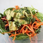 Salad of beet, carrot, and spinach, with Freschetta Pizza