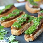 Beef crostini with Chimichurri sauce