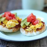 Arepas with mozzarella, chorizo, egg, and avocado