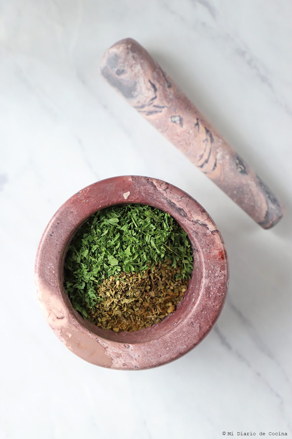 Chilean Spice Blend - Mortar with ingredients